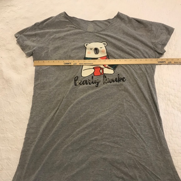 Cute Secret Treasures short sleeved gray vneck “bearly awake” sleep shirt (2-3X) - Picture 7 of 11